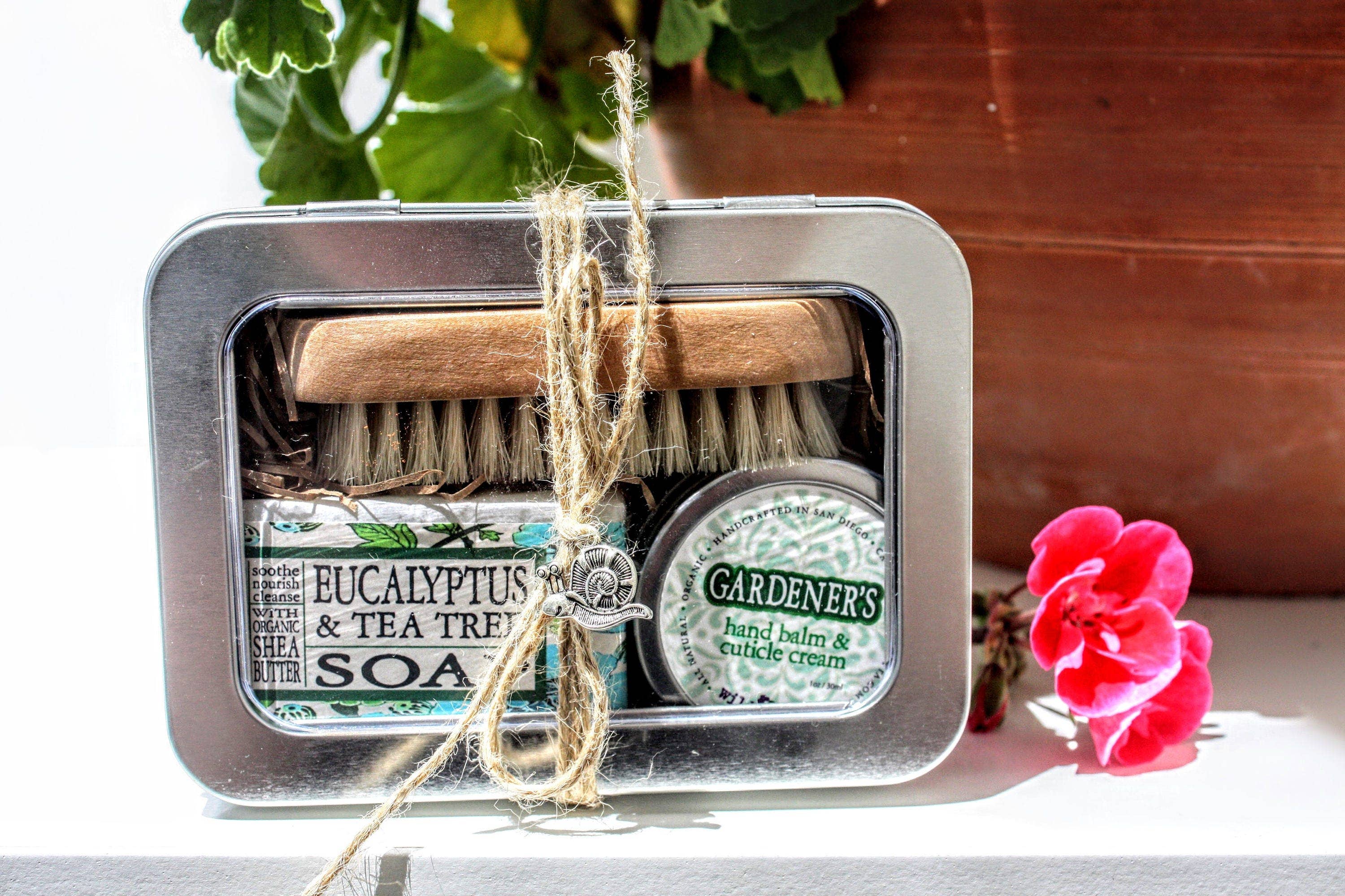 Gardener’s Hand Care Gift Set with Healing Balm, Organic Soap, Nail Brush & Reusable Tin