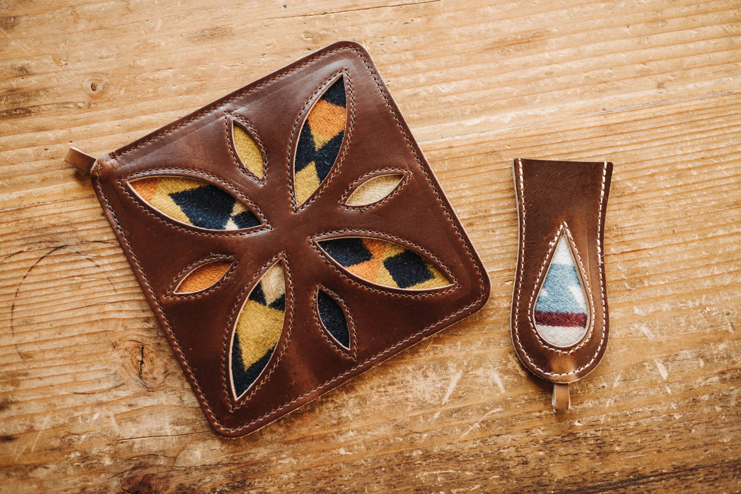 Horween Leather and Pendleton Wool Trivet – 7x7 Heat-Resistant Pot Holder
