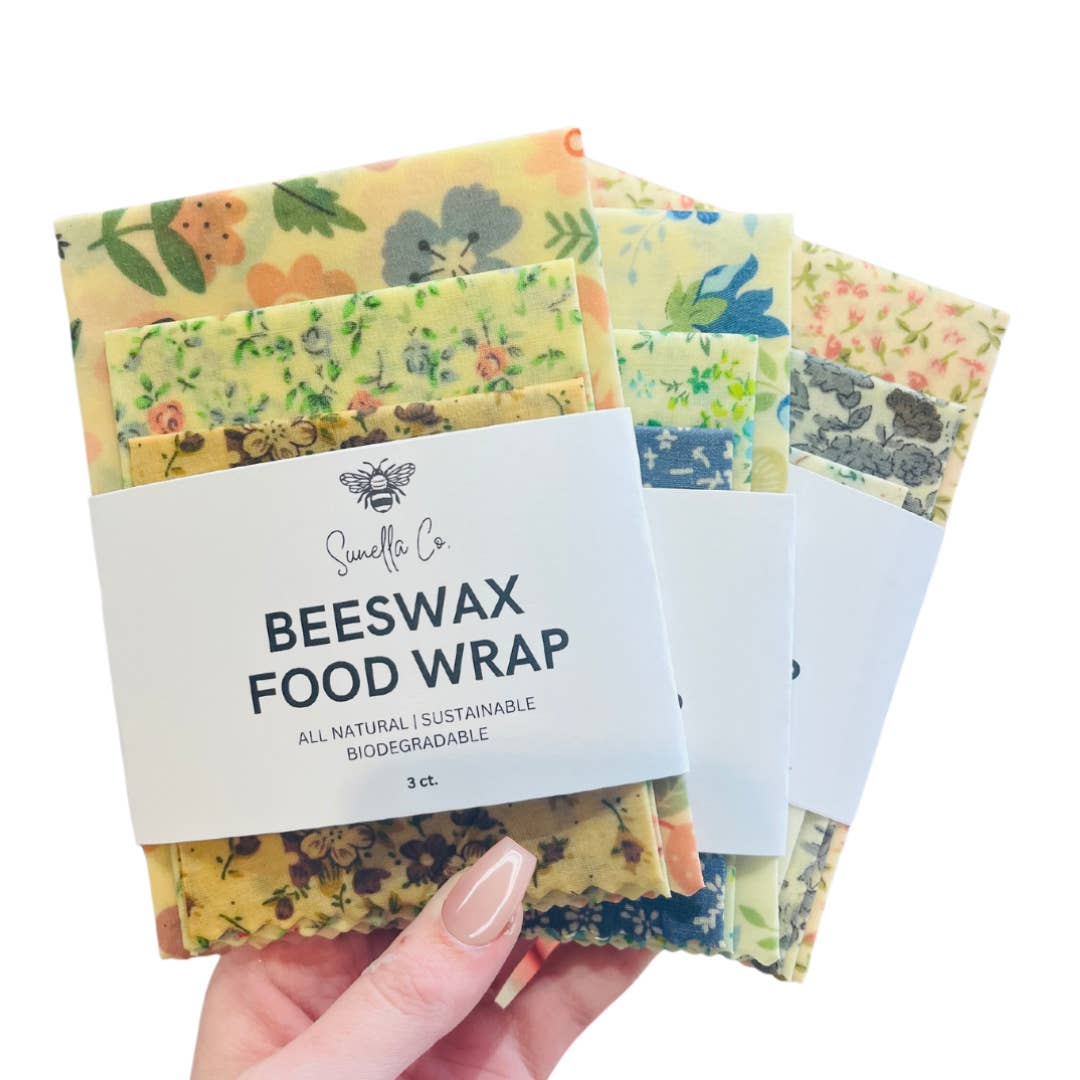 Floral Print Reusable Beeswax Food Wraps – Elegant Eco-Friendly Kitchen Set in Three Sizes