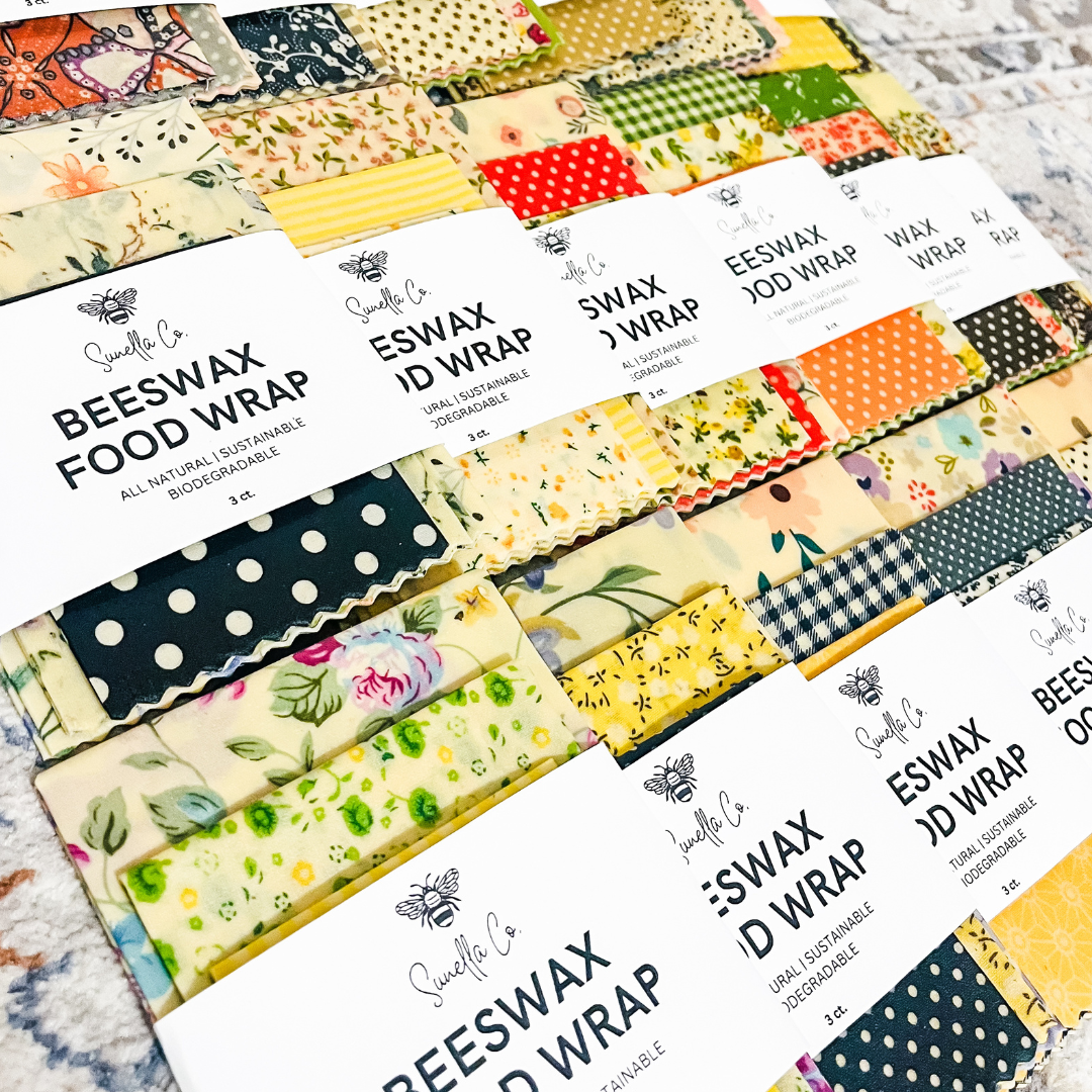 Floral Print Reusable Beeswax Food Wraps – Elegant Eco-Friendly Kitchen Set in Three Sizes