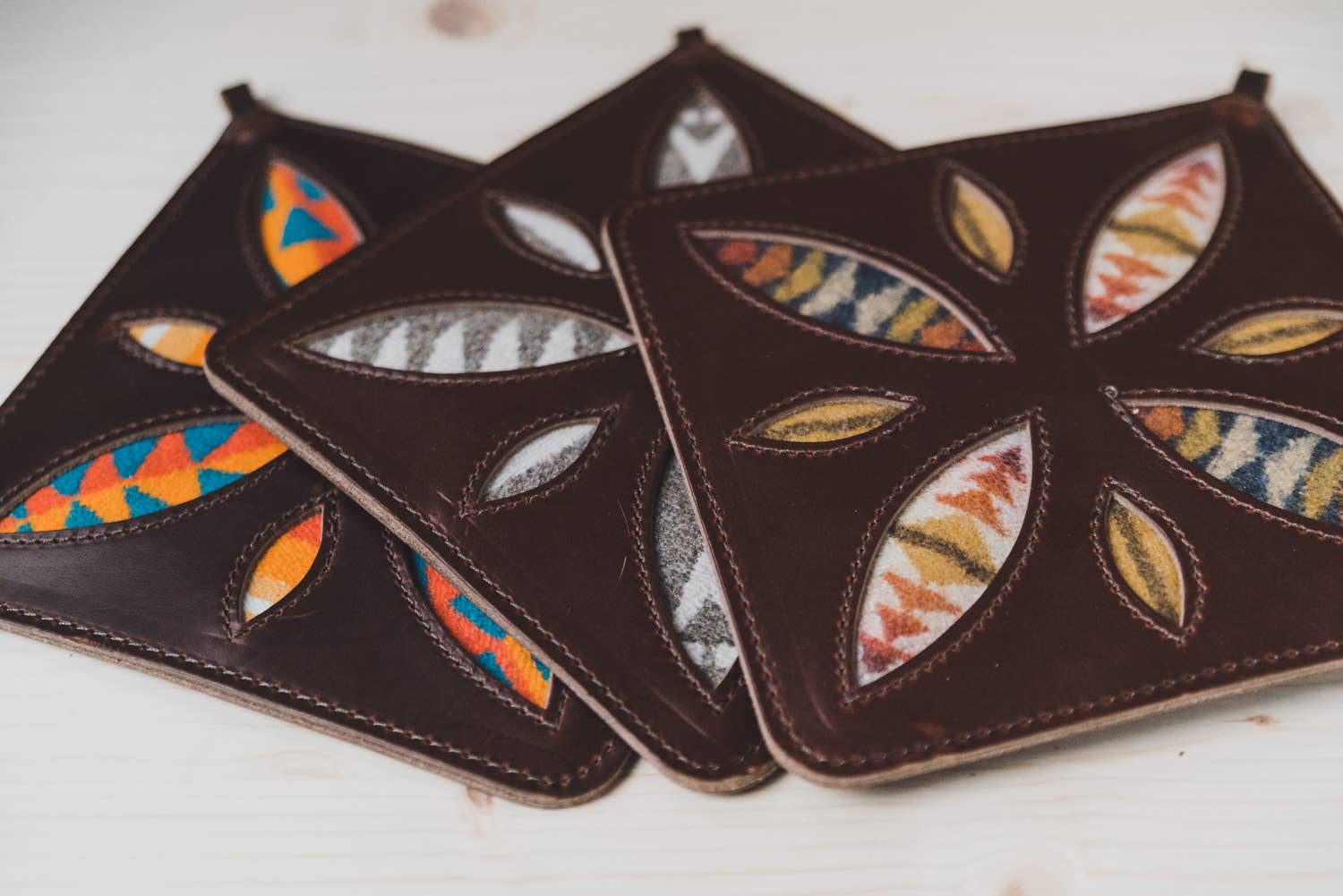 Horween Leather and Pendleton Wool Trivet – 7x7 Heat-Resistant Pot Holder