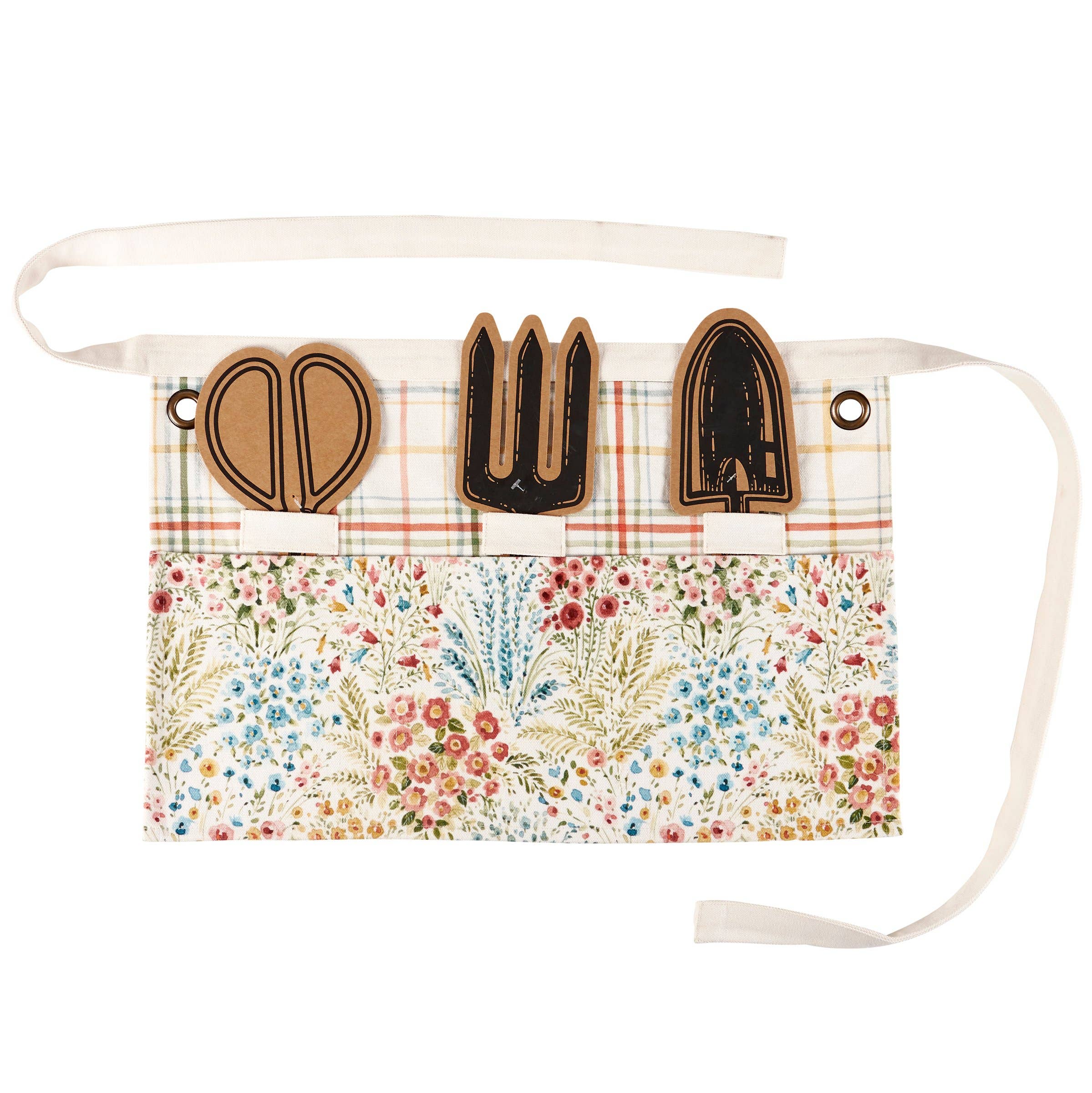 Mixed Florals Canvas Garden Apron – Half Apron with Tool Pockets and Accessory Loops