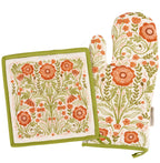 Folk Art Poppies Kitchen Set – Oven Mitt and Hot Pad with Rustic Floral Design