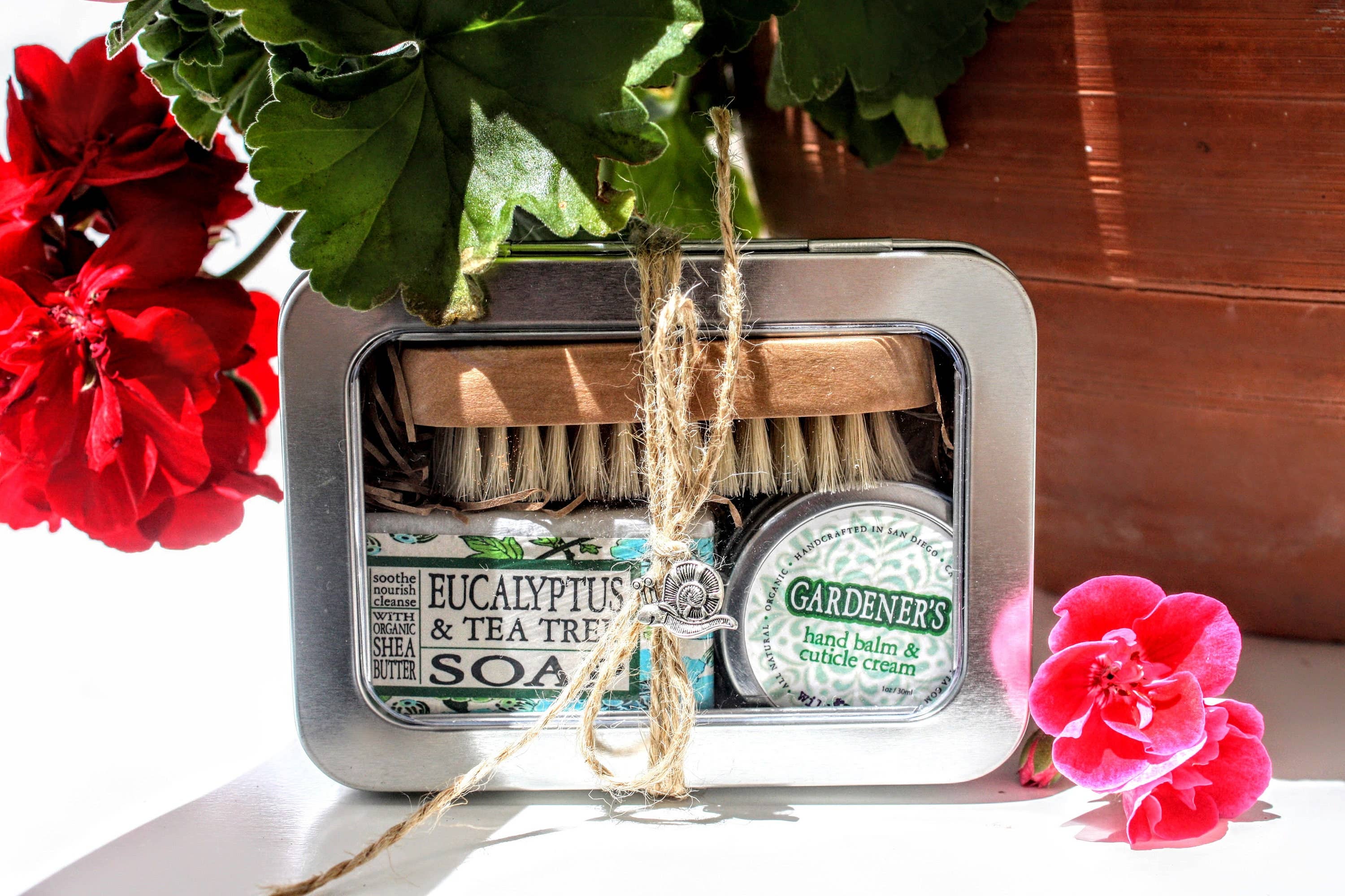 Gardener’s Hand Care Gift Set with Healing Balm, Organic Soap, Nail Brush & Reusable Tin