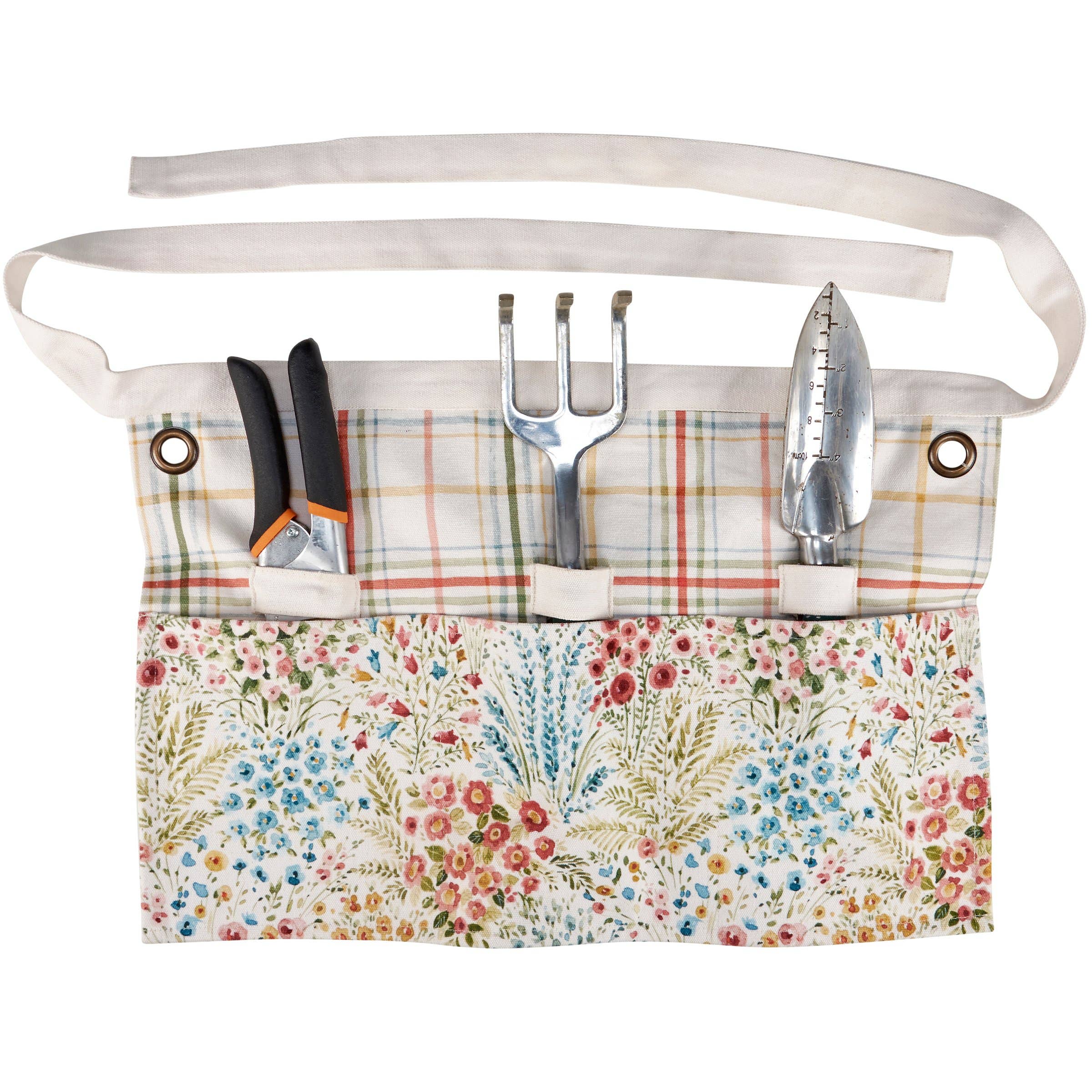 Mixed Florals Canvas Garden Apron – Half Apron with Tool Pockets and Accessory Loops